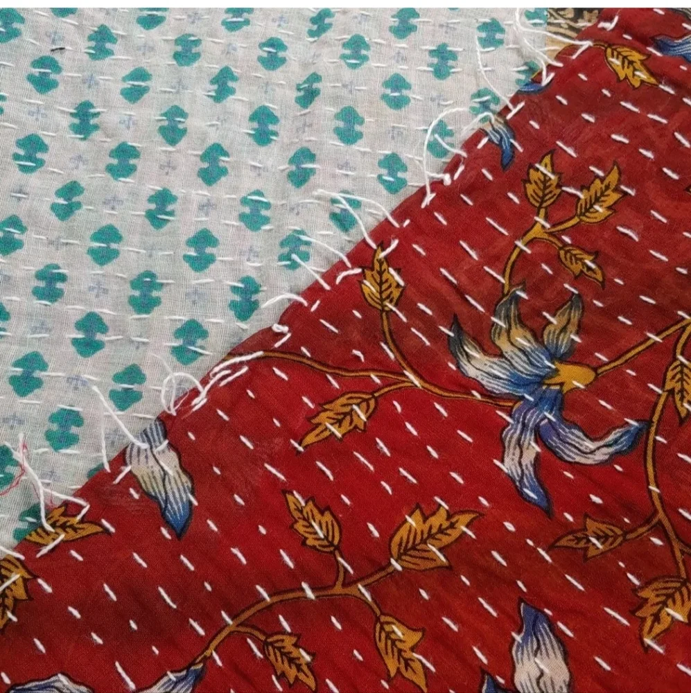 Kantha Fringed Patchwork Reversible Shawl Wrap Scarf Boho Festival Fairy 36